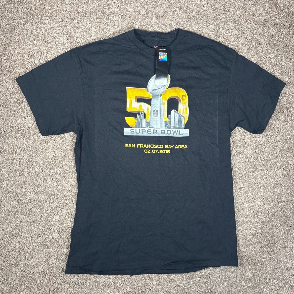 Majestic Mens Super Bowl 50 San Francisco Bay Area 2016 Graphic T-Shirt Black L